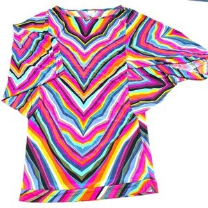 Trina Turk Multicolor Chevron Stripe Tunic M- Pink, Yellow, Blue, Green, Black